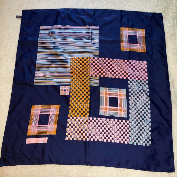 Christian Dior Geometric Patterned Colorblock Silk Scarf - Picture 4 of 7
